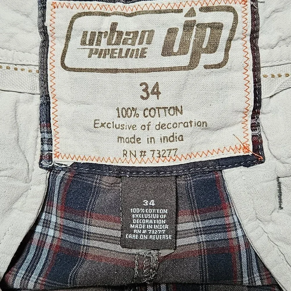 Urban Pipeline Mens Brown/Dk Blue Plaid Flat Front Casual Shorts - Size 34